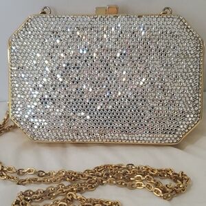 Judith Leiber Elegant Silver and Gold Crystal Box  Clutch